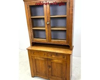 Lot 1312 Country Pine Stepback Cabinet. 2 Part cabinet with gla