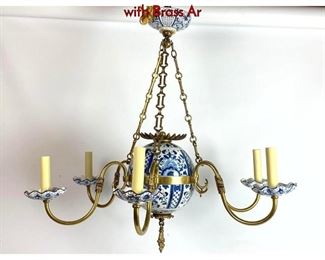 Lot 1339 Delft Blue and White Porcelain Chandelier with Brass Ar