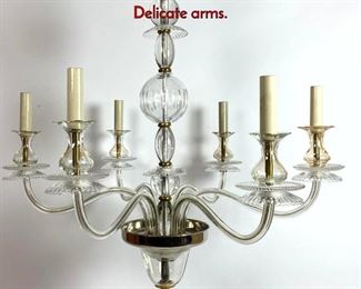Lot 1340 Glass 6 arm Chandelier with Chrome. Delicate arms.