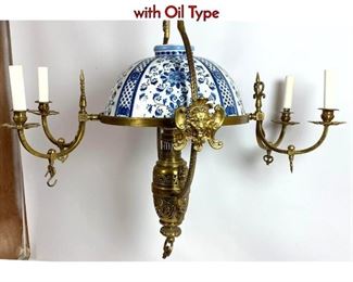 Lot 1343 Delft Blue and White Porcelain Chandelier with Oil Type