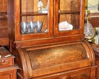 Antique Cylinder Roll-top Secretaries Desk With Hutch