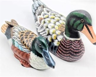 Vintage Chinese Wood Carving of (2) Mallard Ducks made in Peoples Republic of China