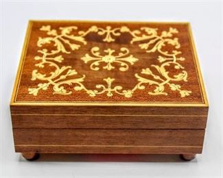 VINTAGE WALNUT REUGE SWISS MUSIC BOX INLAID WOOD - FREE FORM DESIGN