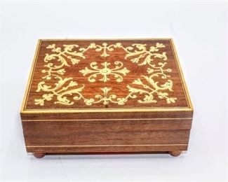VINTAGE WALNUT REUGE SWISS MUSIC BOX INLAID WOOD - FREE FORM DESIGN
