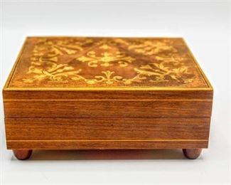 VINTAGE WALNUT REUGE SWISS MUSIC BOX INLAID WOOD - FREE FORM DESIGN -