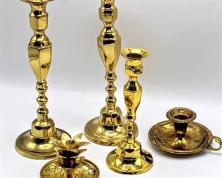 Hampton Brass Candle Stick Holder Lot (5) Pieces