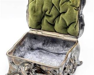 Antique Vintage Silverplate Footed Jewelry Box "Trade Mark JB Signifies The Best 645" Elaborate Design