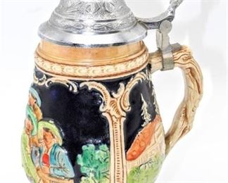 Circa 1960's DBGM Made in Germany Lidded Stein 1L Marked 73/1