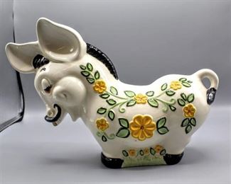 Vintage 1972 White Painted Ceramic Donkey Bank