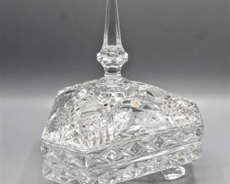 Vintage Fine Crystal Triangular Footed Lidded Dish 7" Wide x 3" Tall