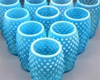 Set of 10 Vintage Hobnail Glasses Blue Opalescent  (match lot 2549)