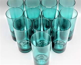 Set of 12 Piece Beautiful Mid-Century Aqua Blue Drinking Glasses