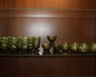 Vintage Green Glass Set Variety of Sizes