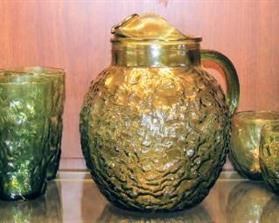 Vintage Green Glass Set With Pitcher and Glasses