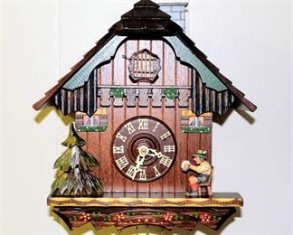 German Cuckoo Clock with Moving Beer Drinker and Chimney Sweep 11" Tall