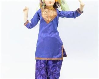 Vintage Hand Painted Cloth and Straw India Woman Doll on Wood Stand - She has a pierced nose and painted fingernails - Beautiful!