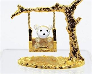 Spoontiques Pewter and Crystal Swinging Bear from Tree Branch 1987
