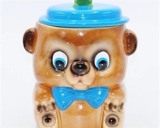 Vintage Bear Figural Tobacco Humidor Jar with Lid Made in Japan Cookie Jar