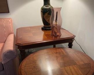 2 End tables with BALDWIN BRASS Candle Holder and a lamp    
    https://ctbids.com/#!/description/share/408486