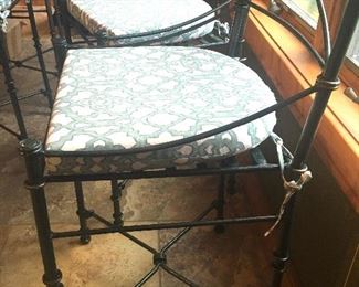 Item No 3:  Set of TWO metal bar stools (heavy) w/new cushions.  Color is SILVER. 24" high:   $80