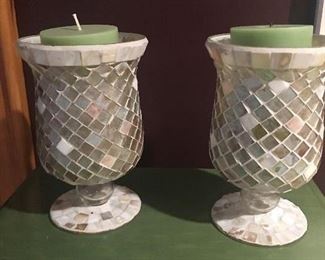 Item #23:  Set of two mosaic candle holders w/candles.  *8" tall:  $18
