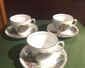 Item #38:  Set of 3 Royal Vale teacups/saucers.  $15