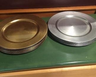 Item #9:  Twelve charger plates (6 gold/6 silver) $15