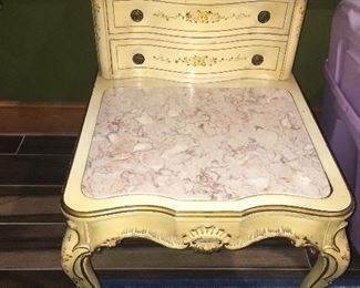 Item #70 (1 of 2) French Provincial marble top end table (25"Hx30"Dx19.5"W) $60