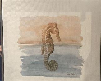 Item #102:  Seahorse painting on canvass (14"x14"): $15