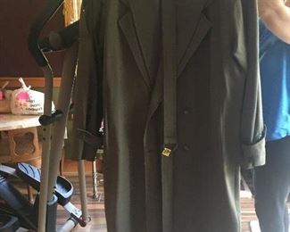 Item #124:  Men's green winter trench coat.  Size Lg $15