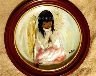 Degrazia collector plate with frame "A Little Prayer - A Christmas Angel".  $85.  Retails for $425 at gallery.