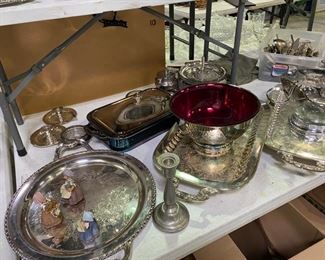 Silver plate chargers, bowls, formal servers