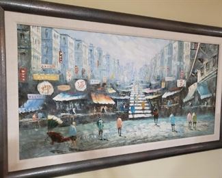 1) MCM Hong Kong Cityscape Oil Painting 55"x 32" Framed - $500