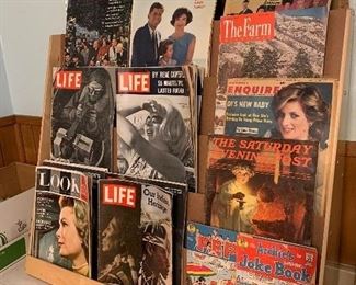 magazine rack, vintage magazines