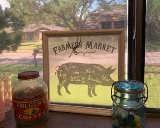 vintage marbles, Folger's coffee jar