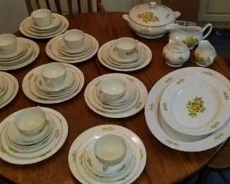 #349 Madson China floral pattern made in Occupied Japan 7 piece setting service for 9, small chip in platter otherwise great shape $85
