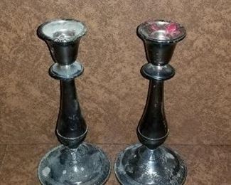#321 pair weighted sterling candlesticks 8 inches tall $30