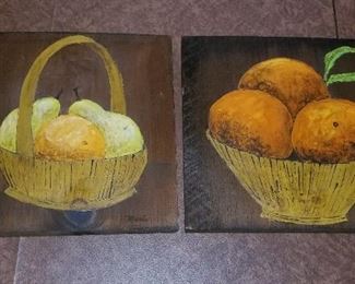 #314 hand painted fruit on wood 9.5 wide by 9 tall $73