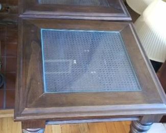 #208 Bombay mid century end tables with glass tops 24x 24 x 24 $175