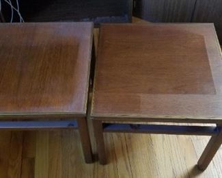 #217 brass edged coffee table pair 18 square by 16 tall $25