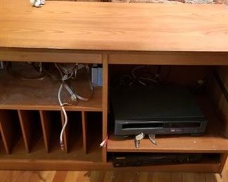 #294 wood cabinet with vcrs 46.5 wide 28 tall 19 deep FREE with additional purchase