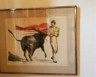 #196 numbered and signed bullfight lithograph print 32.5 x 26.5 $50