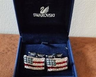 #122 swarovski flag cufflinks $10