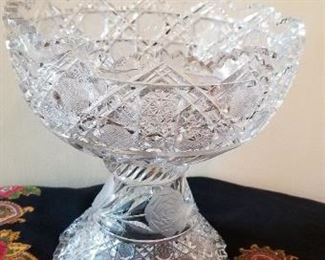#85 cut crystal bowl 9 inches tall 9 inch diameter $25