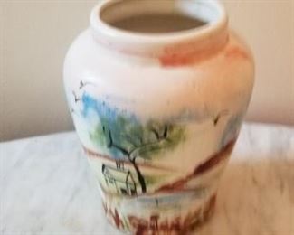 #70 hand painted vaseby Louise M Sorent 8 inches tall about 6 wide at fattest point $7
