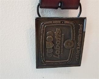 #68 Vintage leather belt w/ brass buckle Labbatt's beer 40 inches. $20