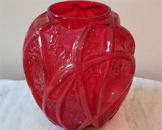 #63 glass bowl red 12 inches tall with 10 diameter. $5