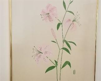 #55 flower print signed P. Chu 40 x 26. $60