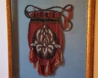 #11 beaded purse shadow boxed 18 x15. $25