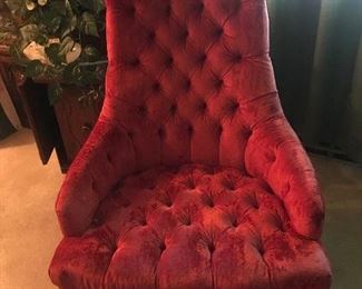 Velvet upholstered chair- there are a pair. 